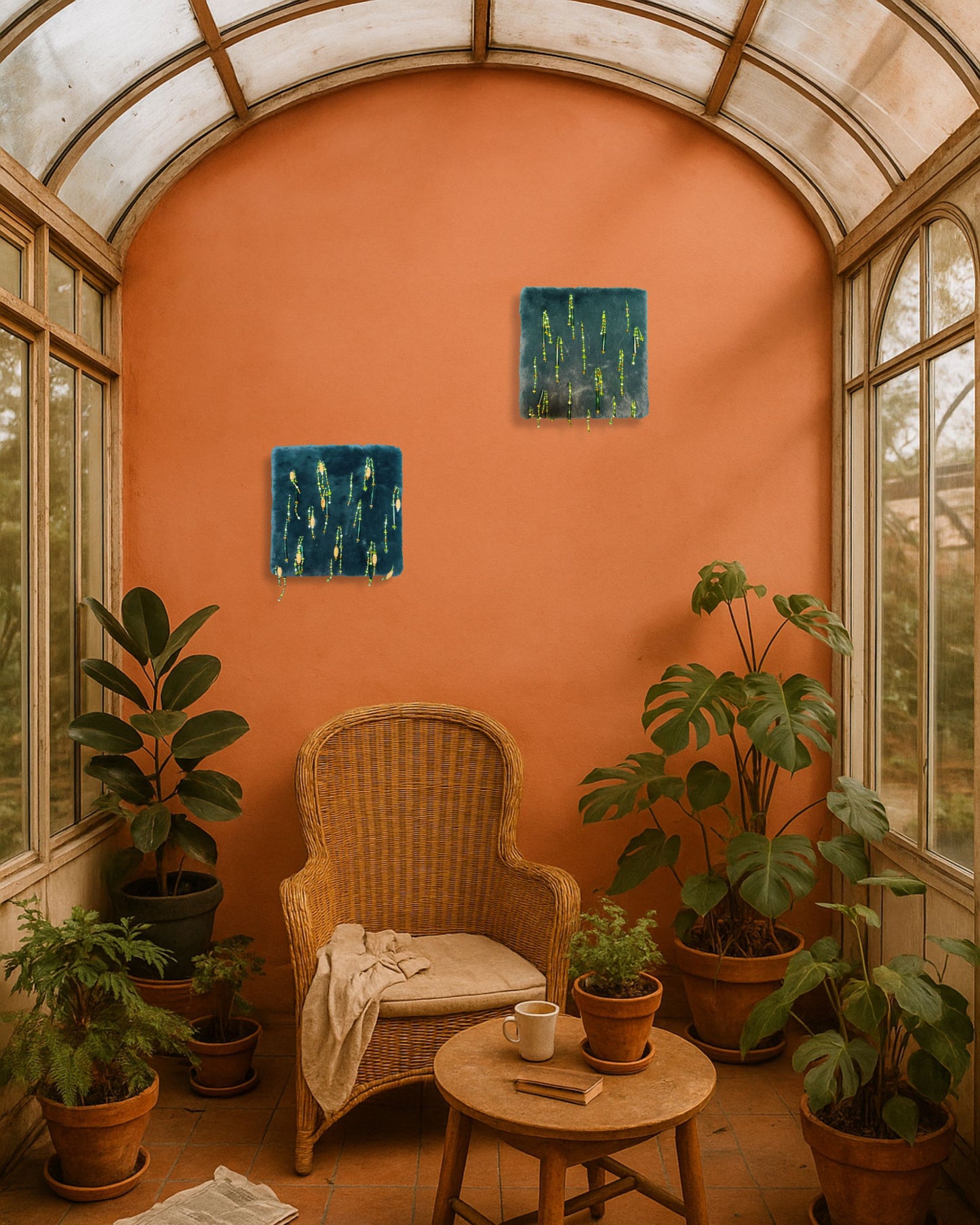 La Forêt - Tableau brodé main (pièce unique, art textile inspiré de la nature)